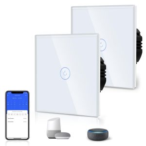 BSEED Smart Alexa 1 Gang 2 Way WiFi Switch, Glass Panel Wall Light Switch White, Google/Voice Control, Sharing Devices (Neutral Wire Required)